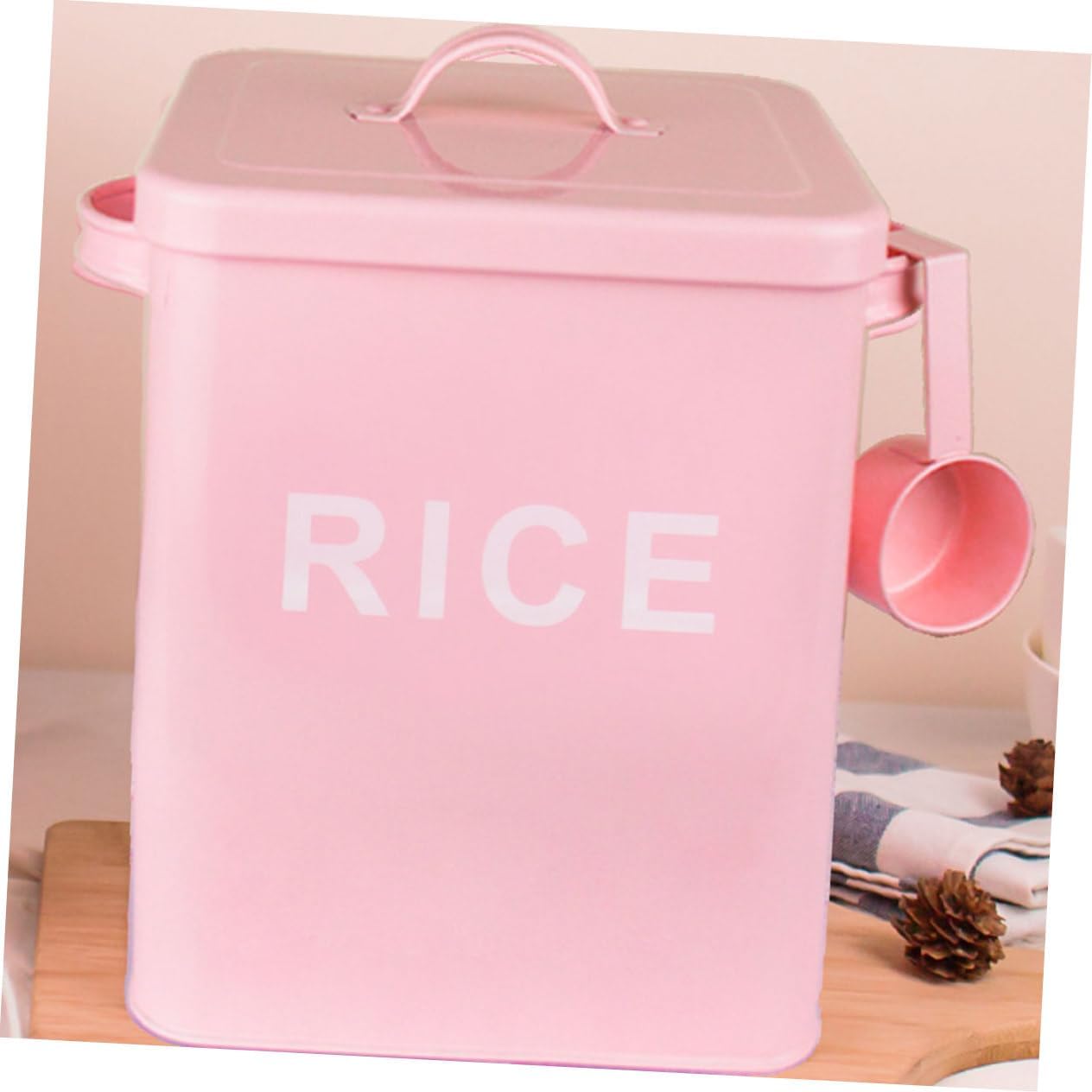 GANAZONO 1pc Pet Food Storage Container Airtight Grain Barrel for Dog Cat Food Moisture Galvanized Bin Measuring Cup Stylish Pink Design for Kitchen Organization
