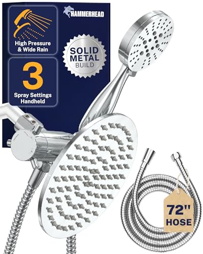 HammerHead Showers Dual Shower Head Combo, 8-Inch Rainfall &...