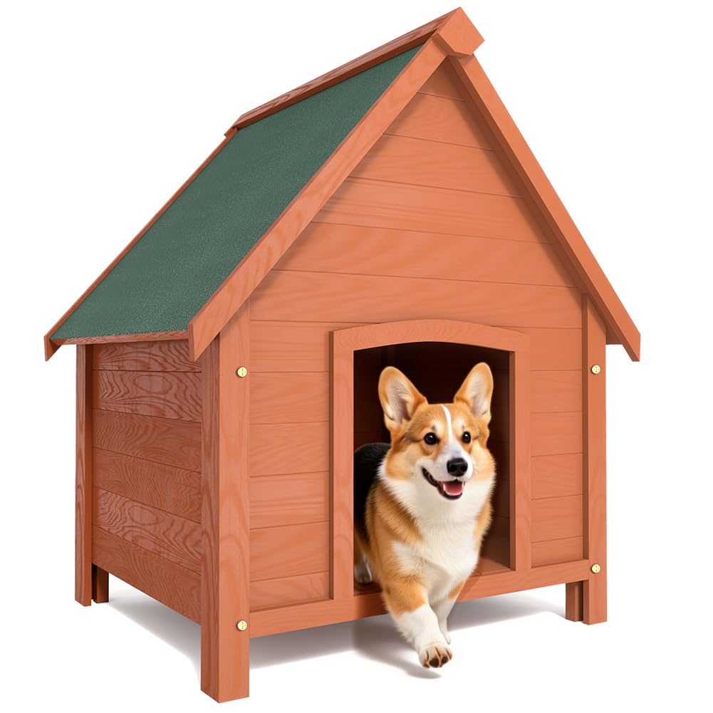 BAKAJI Cuccia per Animali Domestici in Legno di Cipresso, Casetta per Cani e Gatti con Tetto Spiovente Apribile, Casa da Esterno ed Interno Resistente Alle Intemperie con Tettoia Asfaltata, 85 x 65cm