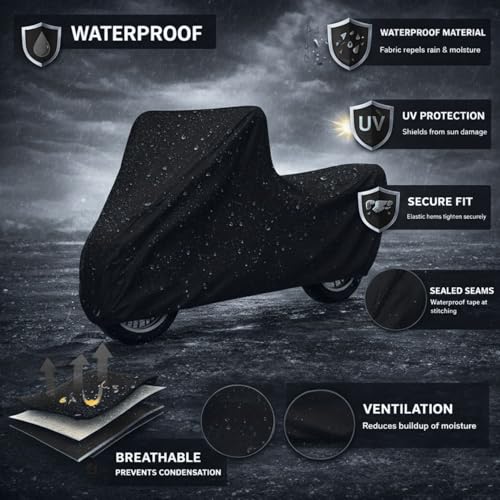 Image of Puroma-Pro Heavy Duty Waterproof Bike Cover Compatible for Shine Bikes - Outdoor Motorcycle Cover Windproof Buckle, UV Protection & Dust Resistant Full Body Cover