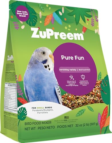 ZuPreem Pure Fun Bird Food, Parakeet, Budgie, Parrotlet, Dove, Seed and Pellet Blend for Small Birds, Food Mixer Topper, Enriching Variety, Made in USA, Bird Seed, Parakeet Food (S, 2 lbs)