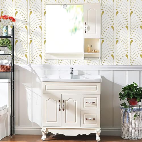 Image of Veki Luxury Floral & Botanical Geometric Wallpaper Mural - Waterproof, Moisture-Proof, Self-Adhesive PVC Wall Sticker for Home & Hotel Decoration (45cm x 300cm) (White Curve)