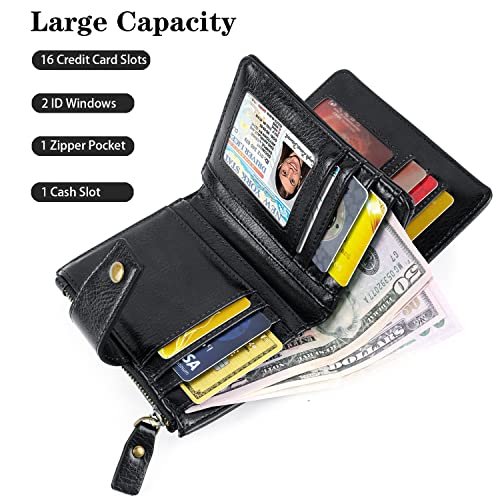 Image of Small Wallet for Women Leather Bifold RFID Blocking Zipper Pocket ID Window Womens Card Holder Case,Sunflower