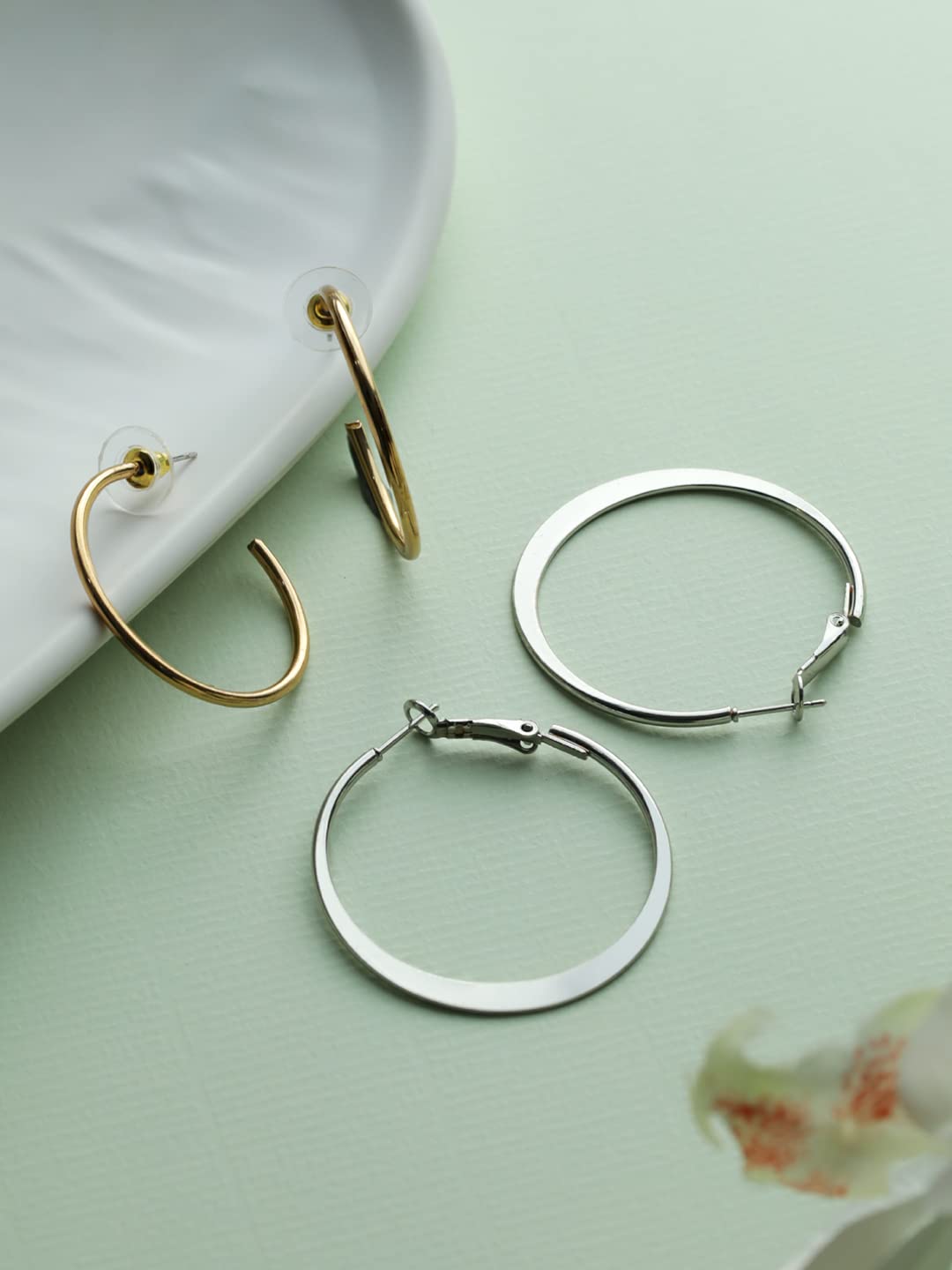 Classic Silver Plated Hoops Earrings Set of 2