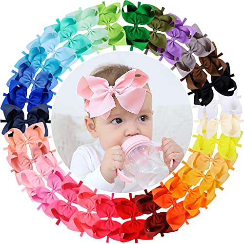 Image of ALinmo 30Pieces 6 Inch Hair Bows Nylon headbands Baby Girl's headbands for Baby Girls Newborn infants toddlers