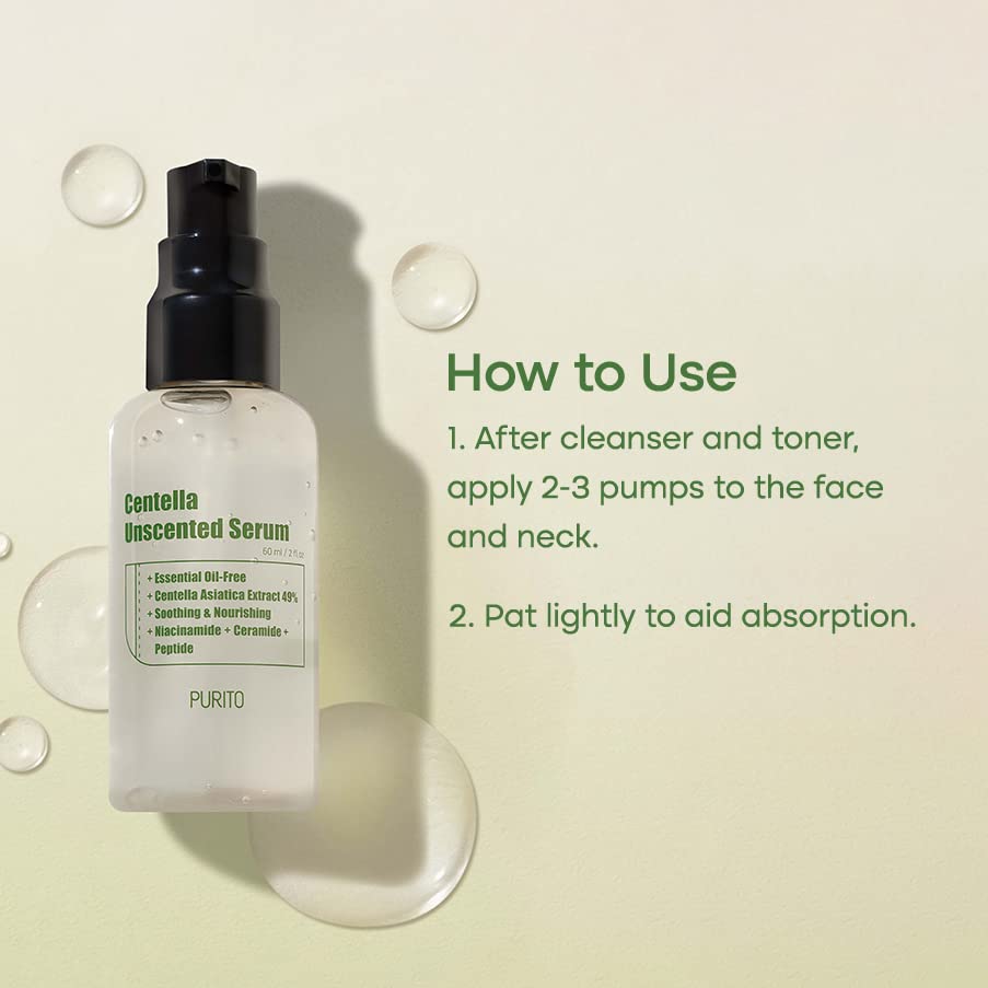 PURITO Centella Unscented Serum 60ml/ 2 fl.oz, serum for face, Centella Asiatica,Recovery facial SERUM,Calming soothing Serum