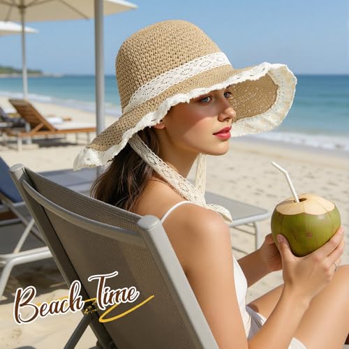 Image of Beach Hats for Women - Beach Hat Womens UPF 50+ | Packable Sun Hat Women Roll Up, Wide Brim Straw Hat for Women