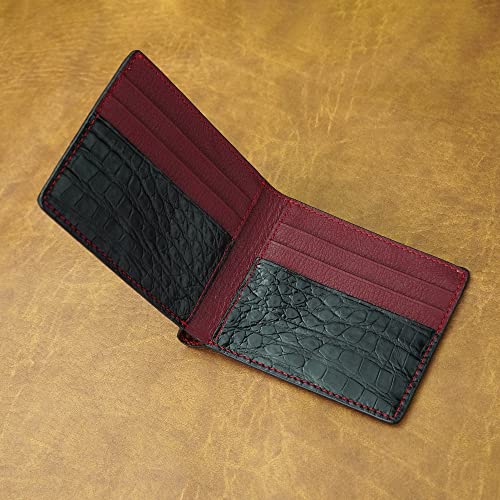 Image of HATA Black Red Bifold Wallet for Men, Exotic Billfold with Mixed Leather Interior, RFID Blocking Card Holder, Handmade Gift for Birthday, Anniversary, Father's Day VIMIX-12