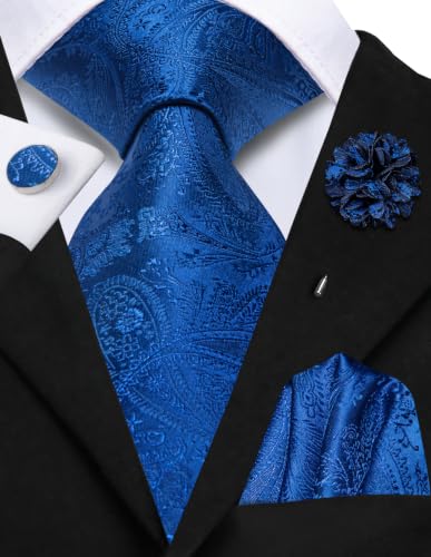 Image of Hi-Tie Zipper Ties for Men Pre-tied Tie Set Lapel Pin Pocket Square and Cufflinks Formal Business Wedding Adjustable Necktie