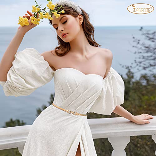 JASGOOD Skinny Metal Waist Belt for Dress Fashion Waistband Elastic Metal Chain Belt2