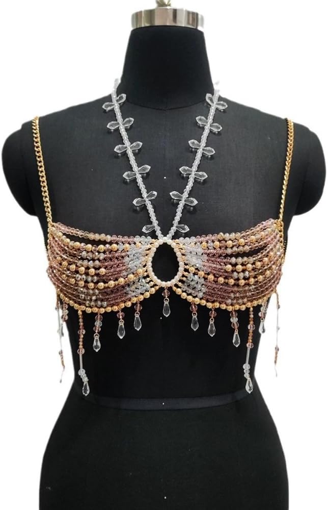 Bead Bra Body Chain Beach Bikini Chain Harness for Women Sexy Nightclub Body Accessories