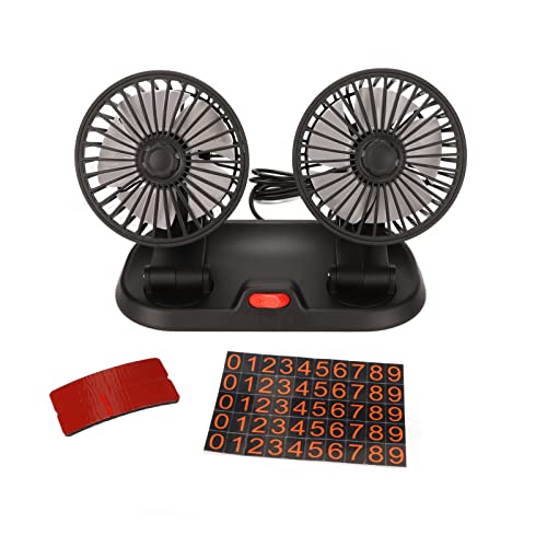 Ventilador de Refrigeración para Coche de 5 V, Ventiladores de Refrigeración para Coche con Doble Ventilador Giratorio de 360°, Puerto USB de Doble Cabeza Silencioso, Circulador de Aire Portátil