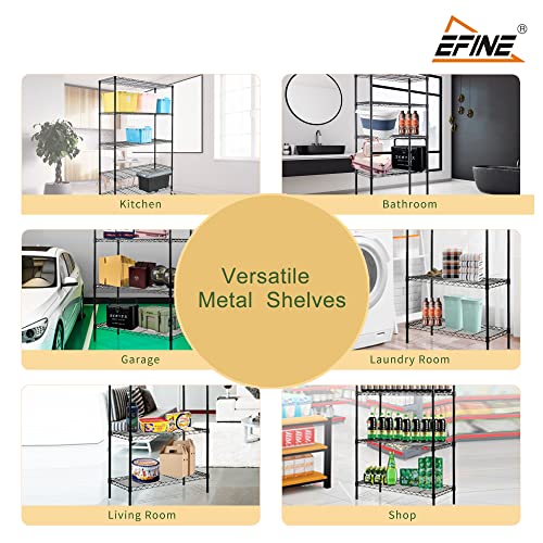 Efine 5-Tier Nsf Certified Storage Shelves, Heavy Duty Steel Wire Shelving Unit With Wheels And Adjustable Feet, Used As Pantry Shelf, Garage Or Bakers Rack Kitchen Shelving - (18"X48"X72" Black) #TOP4