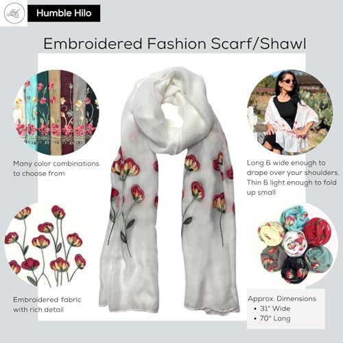 Humble Hilo Embroidered Floral Scarves Elegant Lightweight Colorful Shawl Wrap Scarf for Women4
