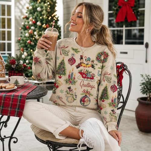 Vintage Christmas Card Print Sweatshirt for Women - Image 5