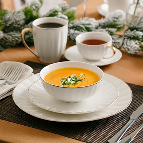 Btat- Soup Bowls, Set Of 6, 16 Ounces, White Porcelain With Gold Trim, Bowls For Kitchen, Kitchen Bowls, Salad Bowls, White Bowls, White Cereal Bowls, Breakfast Bowls, Bowl Set, Mother's Day Gift #TOP6
