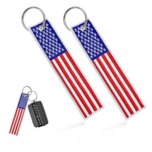Image of 2 PCS American Flag Key Chain, Flag Key Chain Tag with Key Ring, Embroidered Keys Chain for Car & Motorcycle
