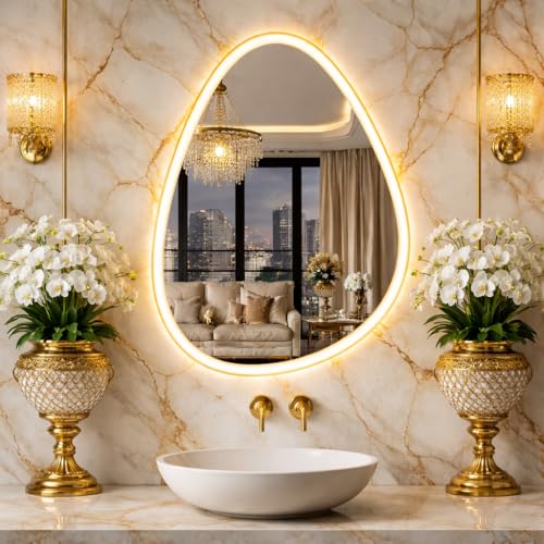 Image of LED Mirror for Bathroom, Washbasin and Office, 18x24 inch| Touch Sensor | Wall Mounted Elliptical Mirror with LED /3 Color Light Brightness Adjustable (Warm, White & Natural Light)