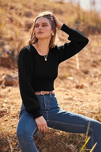 Image of MASCOMODA Womens Puff Long Sleeve Ribbed Sweater Bodysuits