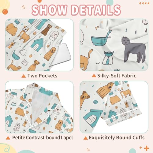 senya Dog in House Satin Summer Pajama Sets Silk Short Sleeve Button Down Sleepwear3