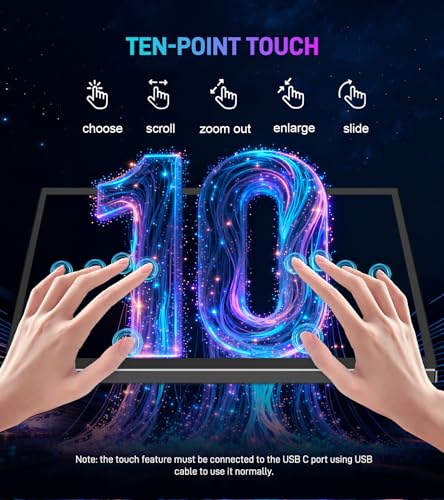 Image of 10.1 inch Portable Touchscreen Monitor, Screen Extender 1920x1200 IPS Travel Small Monitor with Cover, USB-C HDMI Computer Touch Screen Display for Laptop Windows PC, PS5 /4 Xbox No Touch