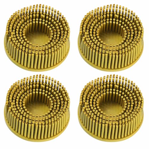 Image of HARFINGTON 4pcs Bristle Disc 2 inch 80 Grit R-Type Abrasive Brush Coarse Bristle Disc Deburring Electric Disc Brush Attachment Abrasive Coating Removal Disc for Metal, Yellow