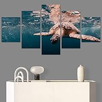 SIGNWIN 5 Panel Canvas Wall Art Modern Art Multicolor Nautical Photography Relax/Calm Reptiles Turtle for Home Decorations Ready to Hang - 60