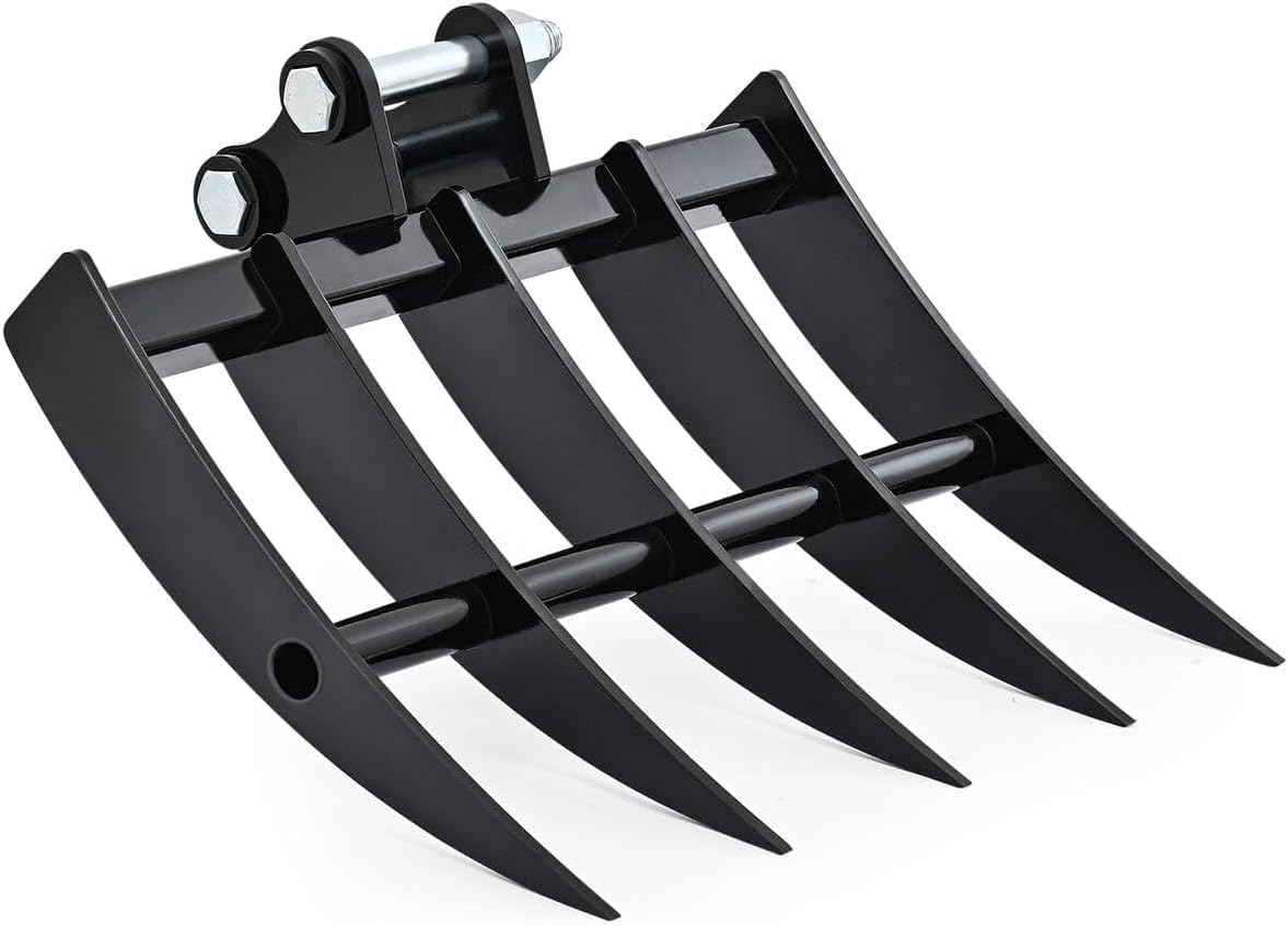 Mini Excavator Attachment Rake, Wide Backhoe Rake Compatible with 0.8T-1.5T Mini Excavators - Hole Diameter 25MM/0.98in Center Distance: 88MM/3.4in Span: 90MM/3.5in
