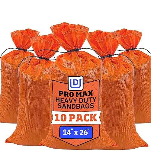 DURASACK Pro Max Heavy Duty Sand Bags for Flooding with 4,000 Hours UV Protection Sandbags for Weight, 100 lbs Capacity, 14x26 in, Orange, 10 Count
