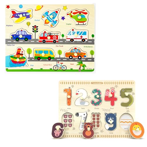 Image of Wooden Peg Puzzles for Toddlers, Kids Puzzles Preschool Learning Toys