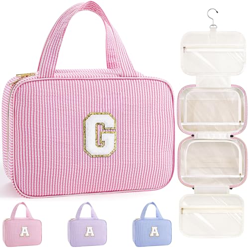 TOPEAST Hanging Travel Toiletry Bag - Personalized Travel Essentials for Women - Letter G