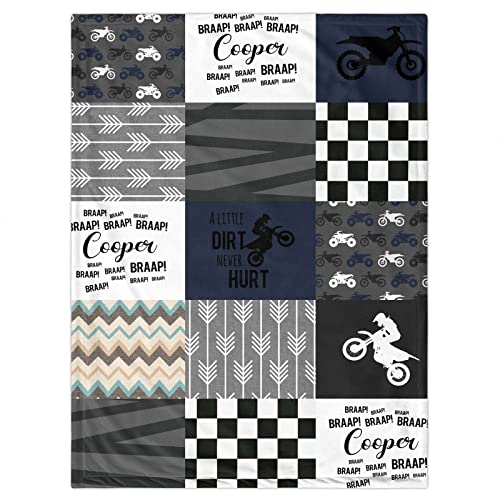 Munific Personalized Baby Blanket with Name - Blankets for Boys-Custom Boy Dirt Bike Blanket- Motocross Black Nursery Decor Quilt Boys Personalized, 30'' X 40''