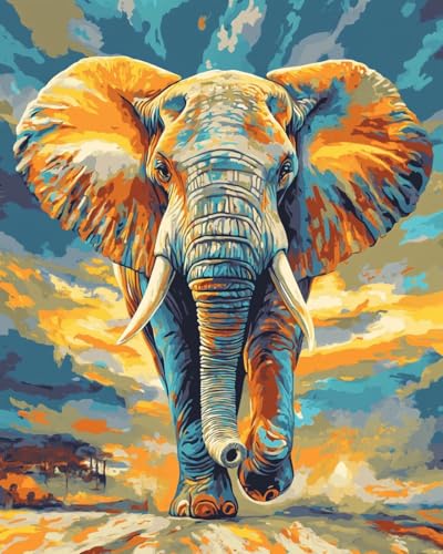 Image of Moohue DIY Counted Stamped Cross Stitch Kits for Adults Cute Colorful Elephants Under the Blue Sky 14 Count Cross Stitch Patterns Printed (Animal Elephant)