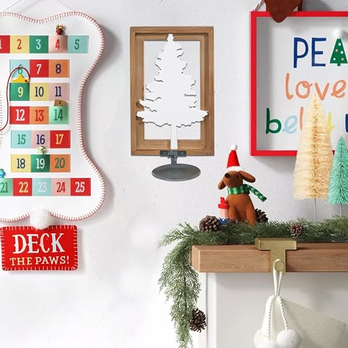 Christmas Wall Sconce Candle Holder, Candle Wall Sconces Wall Mounted White Christmas Tree, Candle Holder for Wall, Living Dining Room Bathroom, Rustic Brown Framed Christmas Tree Wall Art