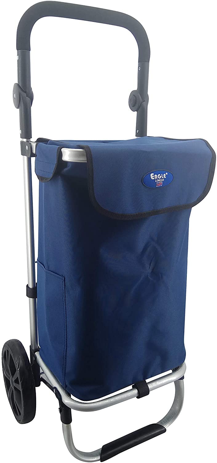 Luggage Blue Eagle London 2 Wheeled Shopping Trolley, Folding Handle Trolley Cart On Wheels With Durable Bag And Foldable Design, 25Kg, 45L, Push / Pull Grocery Carts (Navy ),98Cm X 45Cm X 35Cm,St-66