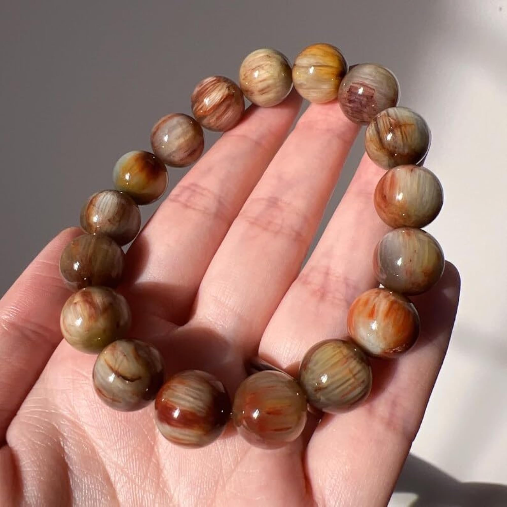 Unisex Natural Rutilated Quartz 12mm Round Bead Stretchable Bracelet