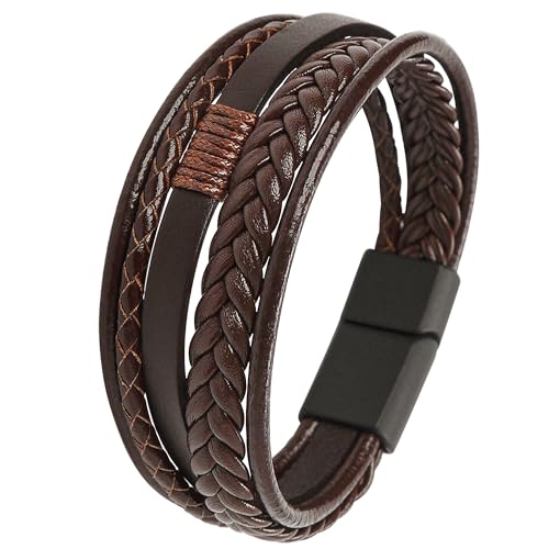 Mochity Bracelet Cuir Homme, Bracelet Tressé Homme Noir Marron Bleu, 21 cm Bracelets Cuir Simple, Bijoux Cadeau Pour Papa Hommes, Avec Boîte Cadeau (B,...