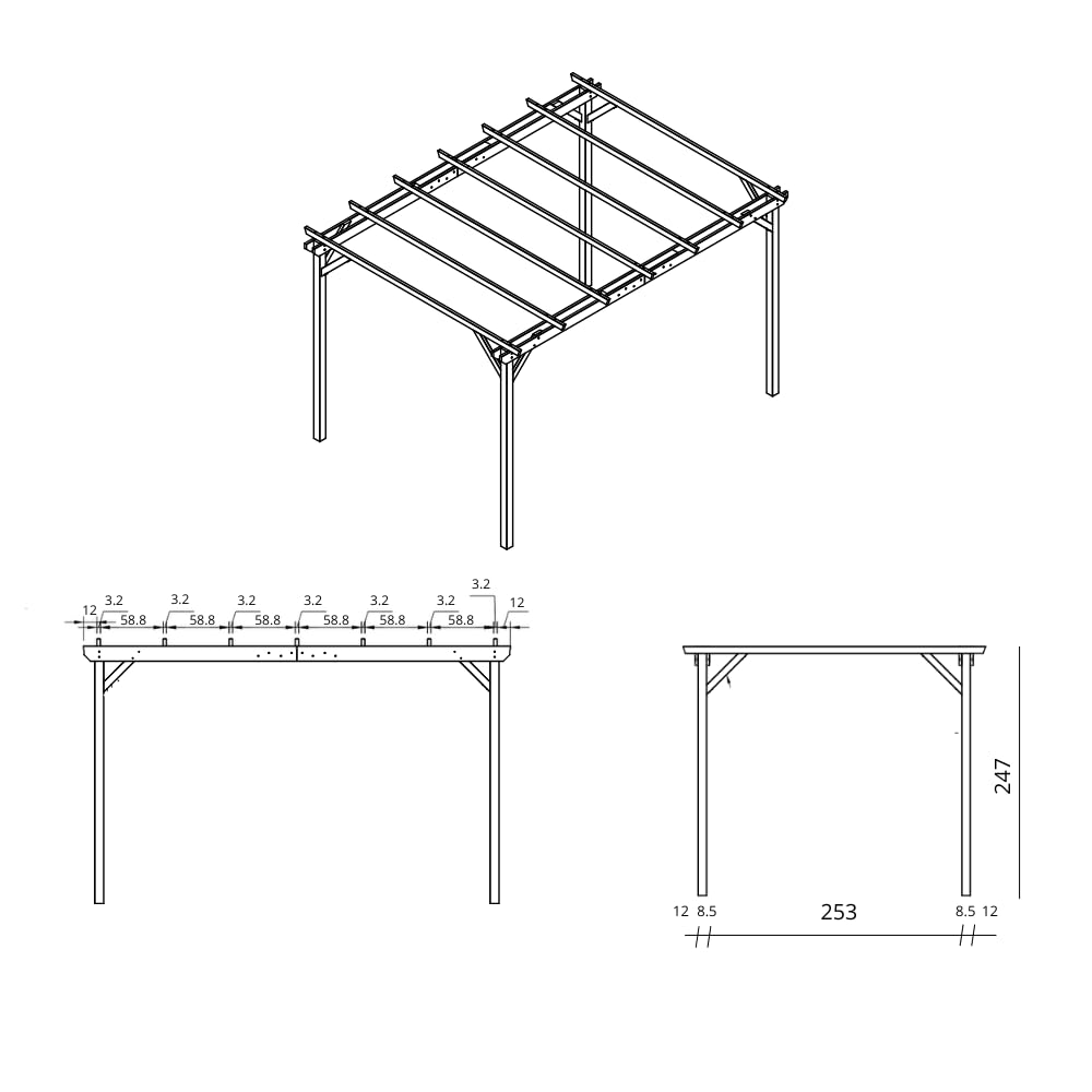 Pergola in legno 3x4 m per esterno e giardino, impregnato in autoclave, resistente agli agenti atmosferici, con kit montaggio, made in Italy