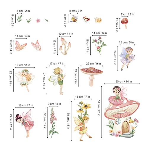 wondever Fairy Mushroom Wall Stickers Flowers Butterfly Elf Peel and Stick Wall Art Decals for Girls Bedroom Kids Room Baby Nursery - Image 4