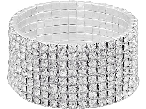 Sacina Silver-tone Tennis Stretch Bracelet, Fake Diamond Rhinestone Bracelet for Women, Christmas Jewelry Gifts