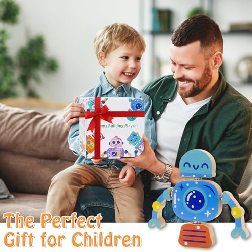 Robots Wooden Snap-Together Building Toys – 28-Piece STEM Montessori Educational Blocks for Toddlers Ages 3–6 | Fine Motor Skills Development | Safe, Durable, Creative Robot Toys Gift for Kids - Image 8