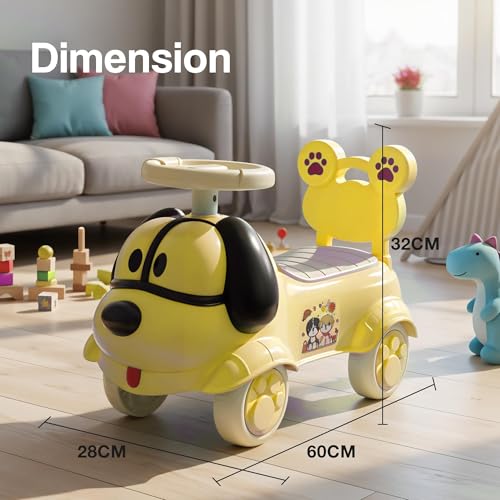 Image of Scooby Ride on Cars for Kids | Portable Baby Push Ride-ons with Music & Toy Storage | Indoor Kids Car with Lights & Safety Backrest | Outdoor Rider Cars for Kid 1 to 3 Years (Yellow)