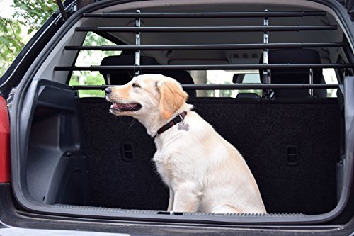 dobar® 62200 Walky Barrier Trenngitter Universal Umklappbar- Kofferraum Hundegitter - Auto Transportschutzgitter für die Kopfstütze - Gepäckgitter für Hunde Edelstahl - 28-36 x 82-141 cm - Schwarz
