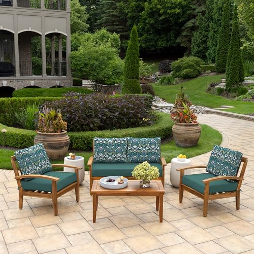 Image of Arden Outdoor Loveseat Cushion Set, 48 x 24, Water Repellent, Fade Resistant, Cushion Set for Couch, Bench, and Swing, Sapphire Aurora Blue Damask