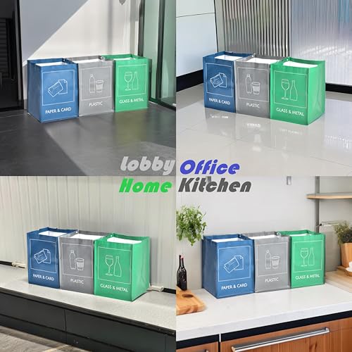 Young Da - Reusable Recycling Bags, Recycling Bins 3-Piece Set With Handles For Kitchen, Home And Office, Waterproof, Easy Waste Separation & Recycling Organizer - 7