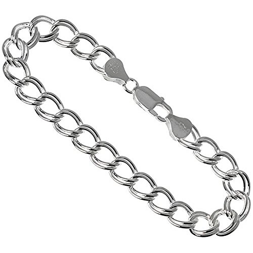 Sterling Silver 9mm Double Link Charm Bracelets Large Nickel Free Italy 3/8 wide 7-8 inch2