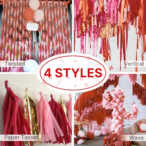 Image of PartyWoo Red Crepe Paper Streamers 6 Rolls 492 ft Pack of Red Crepe Paper for Graduation Christmas Valentine's Day Independence Day Wedding Birthday Party Decorations (1.8 Inch x 82 Ft /Roll), Red-01