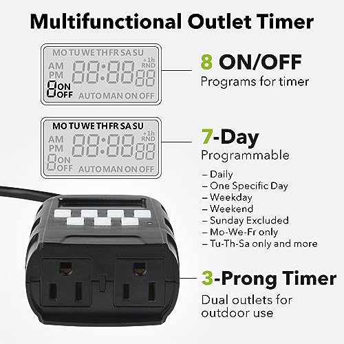Image of BN-LINK Outdoor 7-Day Programmable Timer Outlet, 2 Outlets, 2 Pack