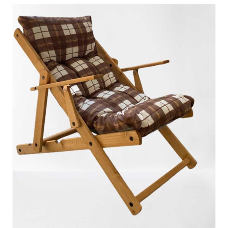 Poltrona in legno relax con cuscino fantasia quadrettoni Made In Italy Marrone