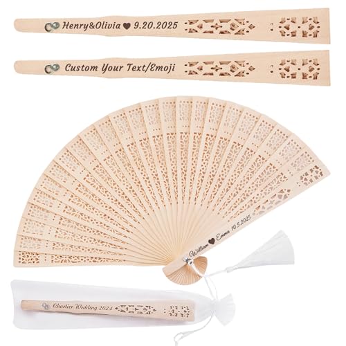 50 Pcs Personalized Wooden Fans for Wedding Favors Bulks Custom Hand Folding Fans for Party Favors Bridal Shower Wedding Gift for Guests (50)